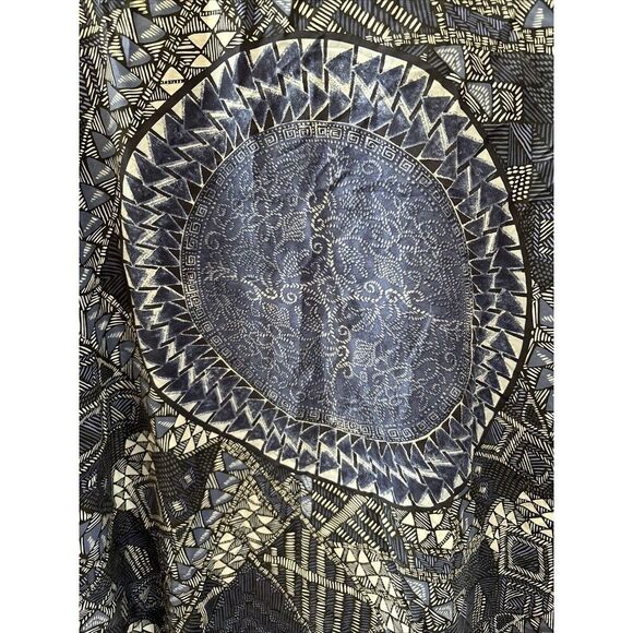 Saks Fifth Avenue Men Short Sleeve Button Shirt  2X Blue Tassel Print Silk - Picture 13 of 14